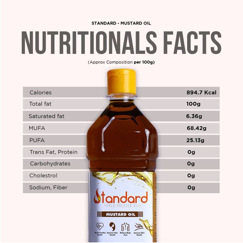 Cold Pressed Kachi Ghani Mustard Oil / Sarson Ka Tel - 100% Natural, Unrefined &Amp; Perfect For Healthy, Digestive-Friendly Cooking 5 Cold Pressed Mustard Oil Nutritional Facts