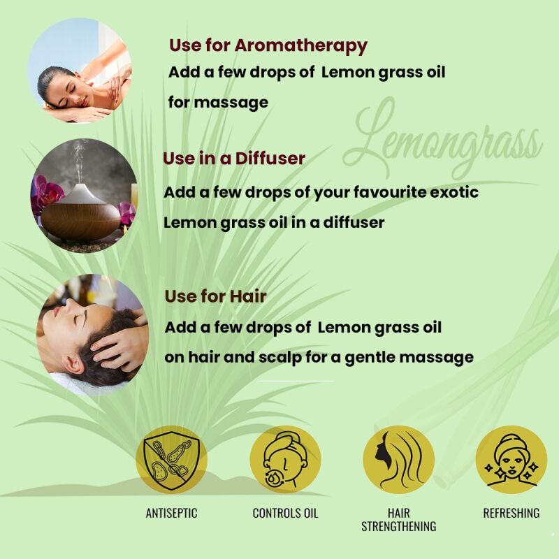 Lemon Grass Oil/ எலுமிச்சை புல் எண்ணெய் / ನಿಂಬೆ ಹುಲ್ಲಿನ ಎಣ್ಣೆ / నిమ్మ గడ్డి నూనె / लेमनग्रास तेल / നാരങ്ങ പുല്ല് എണ്ണ- 50 Ml 2 Lemon Cross Oill Uses