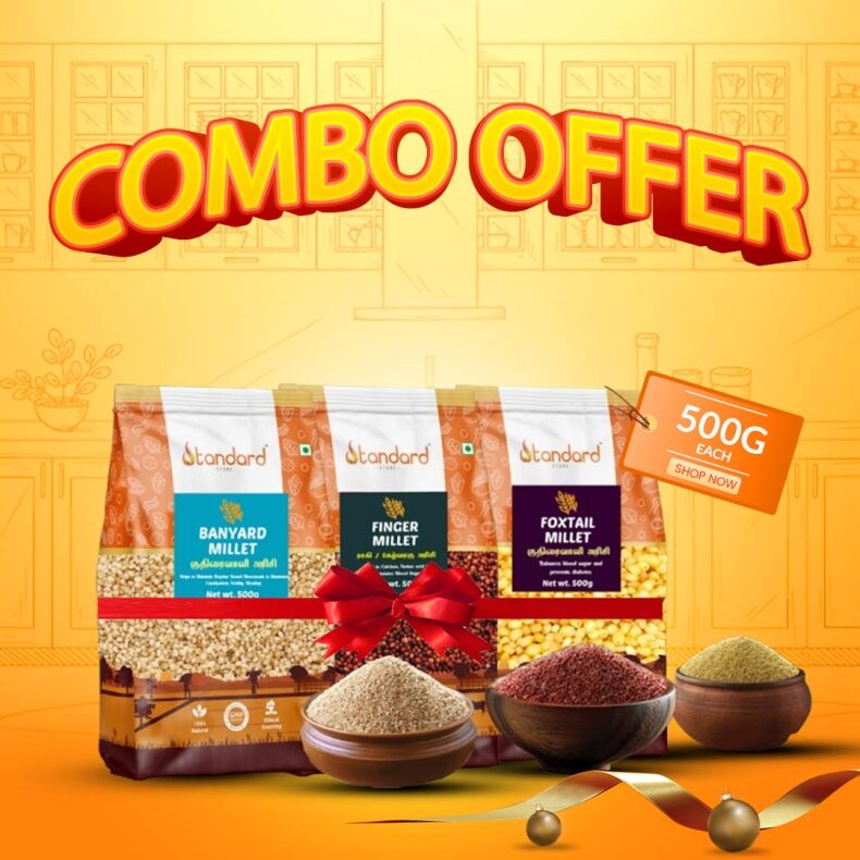 Millet Combo Pack Barnyard Millet, Finger Millet, And Foxtail Millet (500G Each) For Healthy And Versatile Cooking